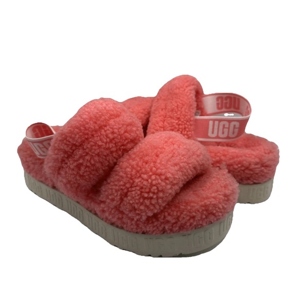 NWOT UGG Oh Fluffita Shearling Platform Women's Slides Pink Rose Size US 8/39